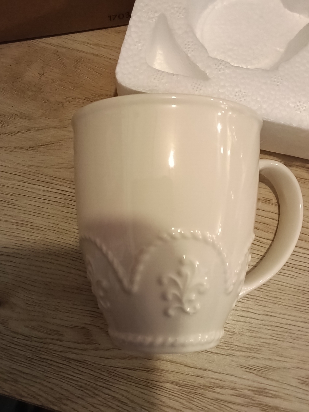Princess House Ivory Embossed Ceramic Coffee Mug